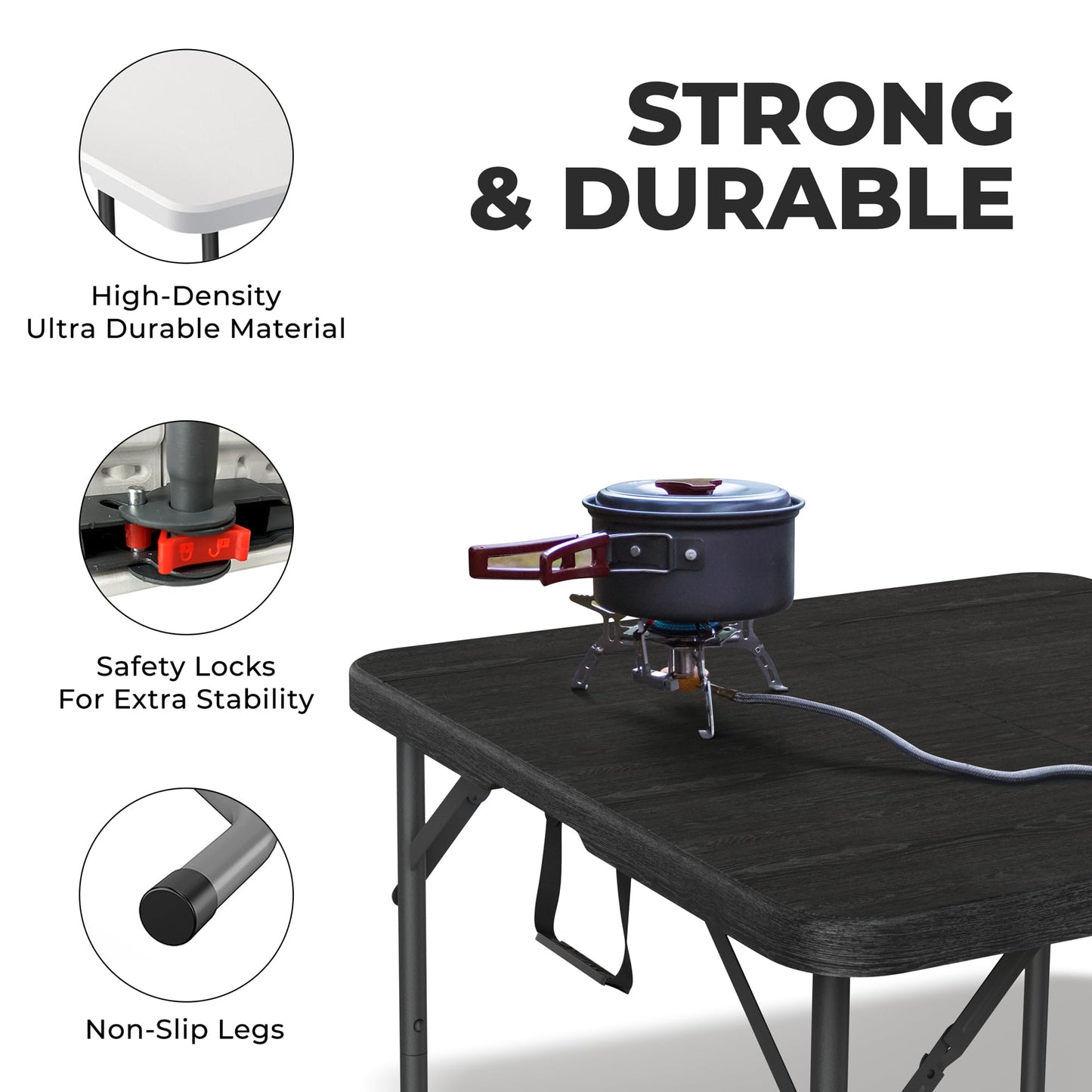 Our Modern Space 34" Square Foldable Table with Built in Handle & Steel Legs | Heavy Duty Portable | Perfect for Party, Dining, Wedding, Events, Picnic Indoor, Outdoor, Camping, Utility, Temporary