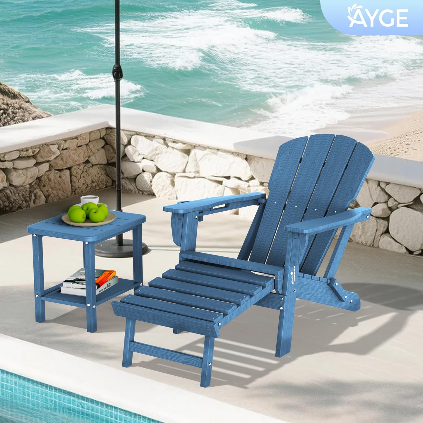 Ayge 17.7" Double Outdoor Side Table, Rectangular HDPE Adirondack End Table for Patio, Lawn, Pool, Garden, Backyard，Navy