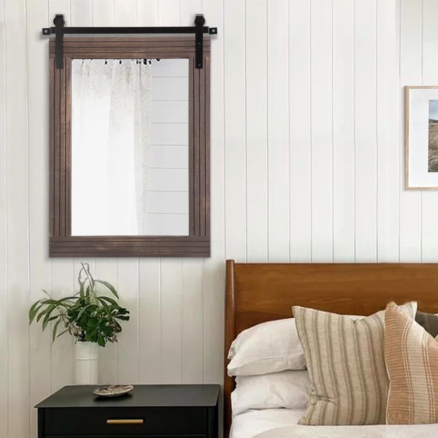 AAZZKANG Rustic Wood Mirror Rectangle Decorative Wall Mirror 26"x18" with Framed Bedroom Living Room Bathroom Hanging Mirror