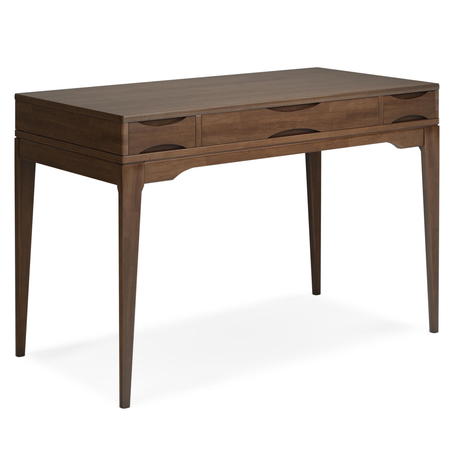 SIMPLIHOME Harper Small Desk - 48 Inch Wide Solid Hardwood Writing Desk in Walnut Brown, Mid-Century Modern Home Office Computer Table for Study with 2 Drawers and Flip-Down Keyboard Tray