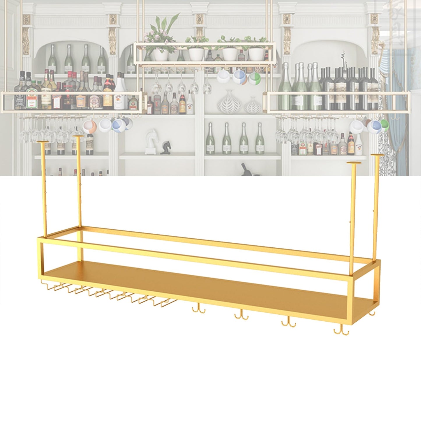 Bottle Rack Hanging Wine Rack Wall Mounted with Wine Glass Rack Floating Bar Shelves Liquor Bottle Display Shelf Mini Bar Wine Racks for Wine Bottles for Home Bar Dining Room Kitchen Cafe
