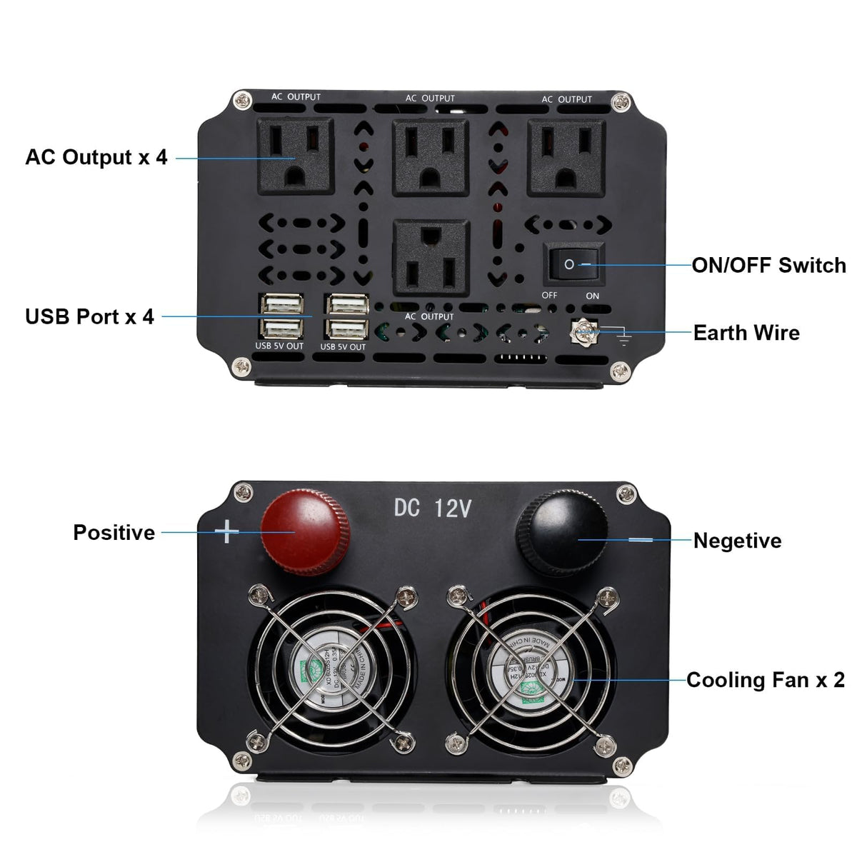 3000 Watt Power Inverter 12V to 110V/120V DC to AC Converter 6000W Peak, with Remote Control & LCD, 4 AC Outlets & 4 USB Ports Power Inverters for Vehicles Car Truck Boat RV Camping Solar System EPS