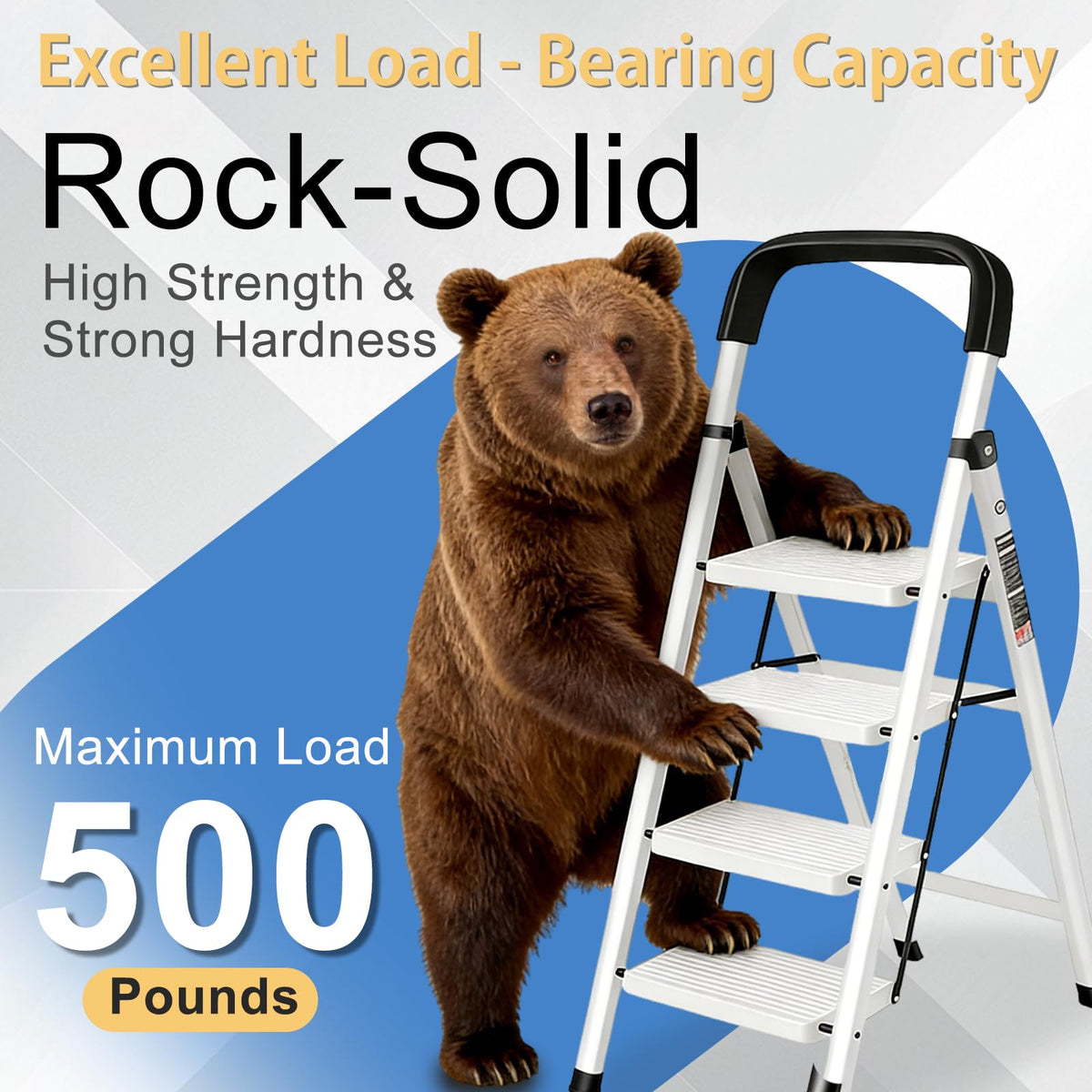 JaxShark 4 Step Ladder Folding Step Stool with Handrail 500LBS Capacity Sturdy Carbon Steel Frame Anti-Slip Pedal & Feet Portable for Home Kitchen Garage Bathroom (white-4step)