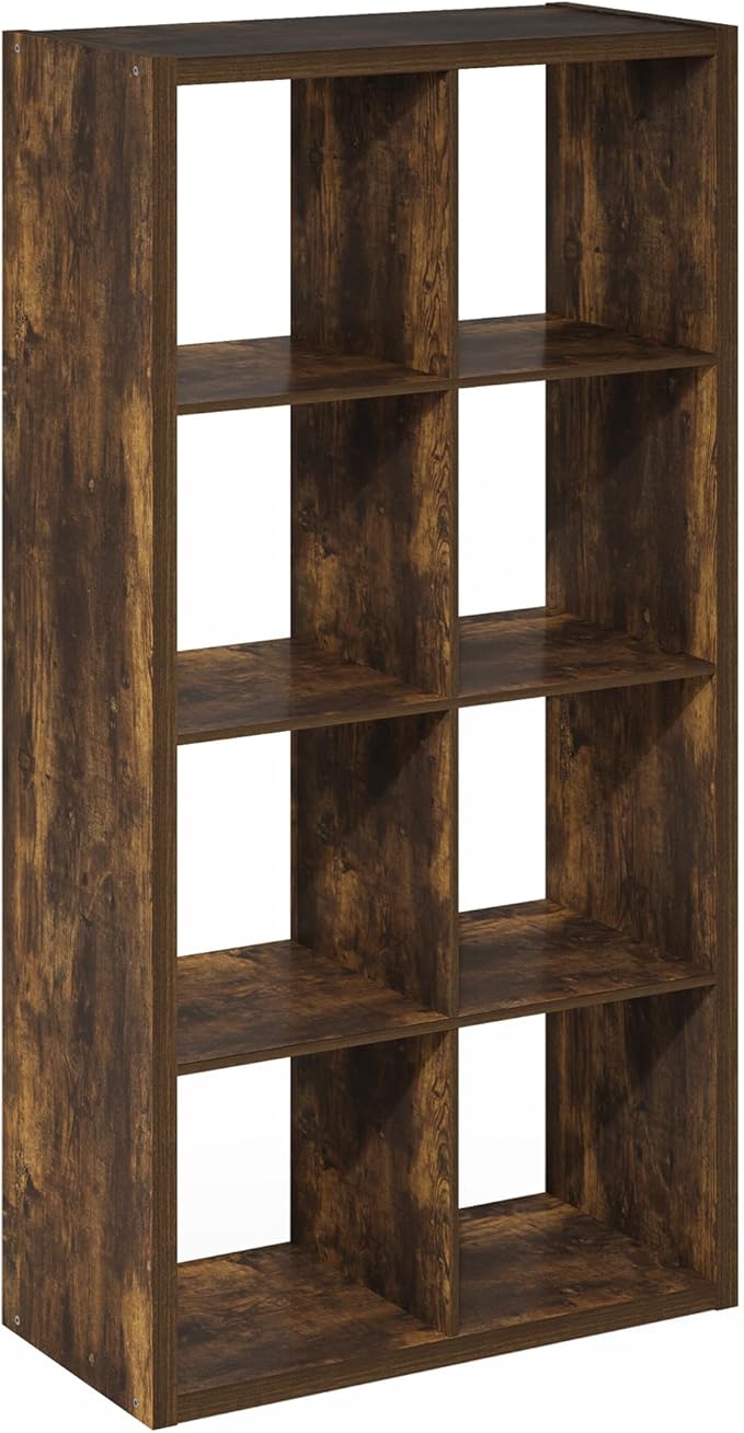 Furinno Cubicle Book Shelf, 8-Cube Bookshelf, Extra Thick Frame Horizontally &