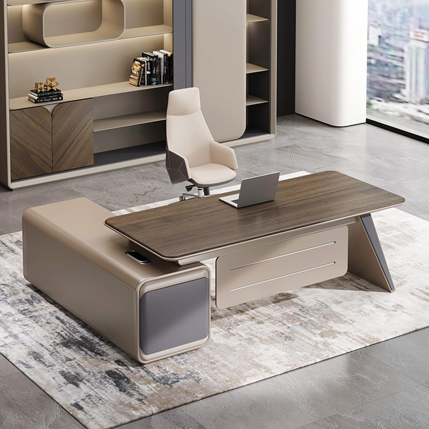 LSIGHTUS Modern Business Large Computer Desk Executive Office Desk with Lateral Cabinet Writing Study Table Business Furniture Set for CEO Boss