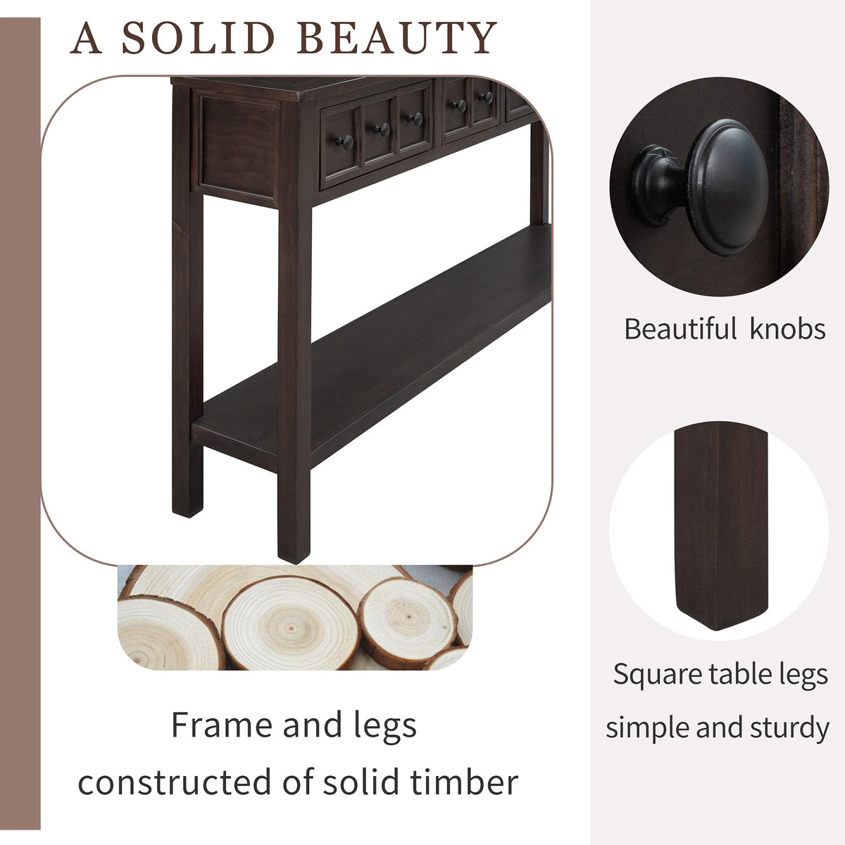 Merax Rustic Console Table for Hallway,Wood Narrow Sideboad with Drawers and Bottom Shelf for Entryway, Espresso