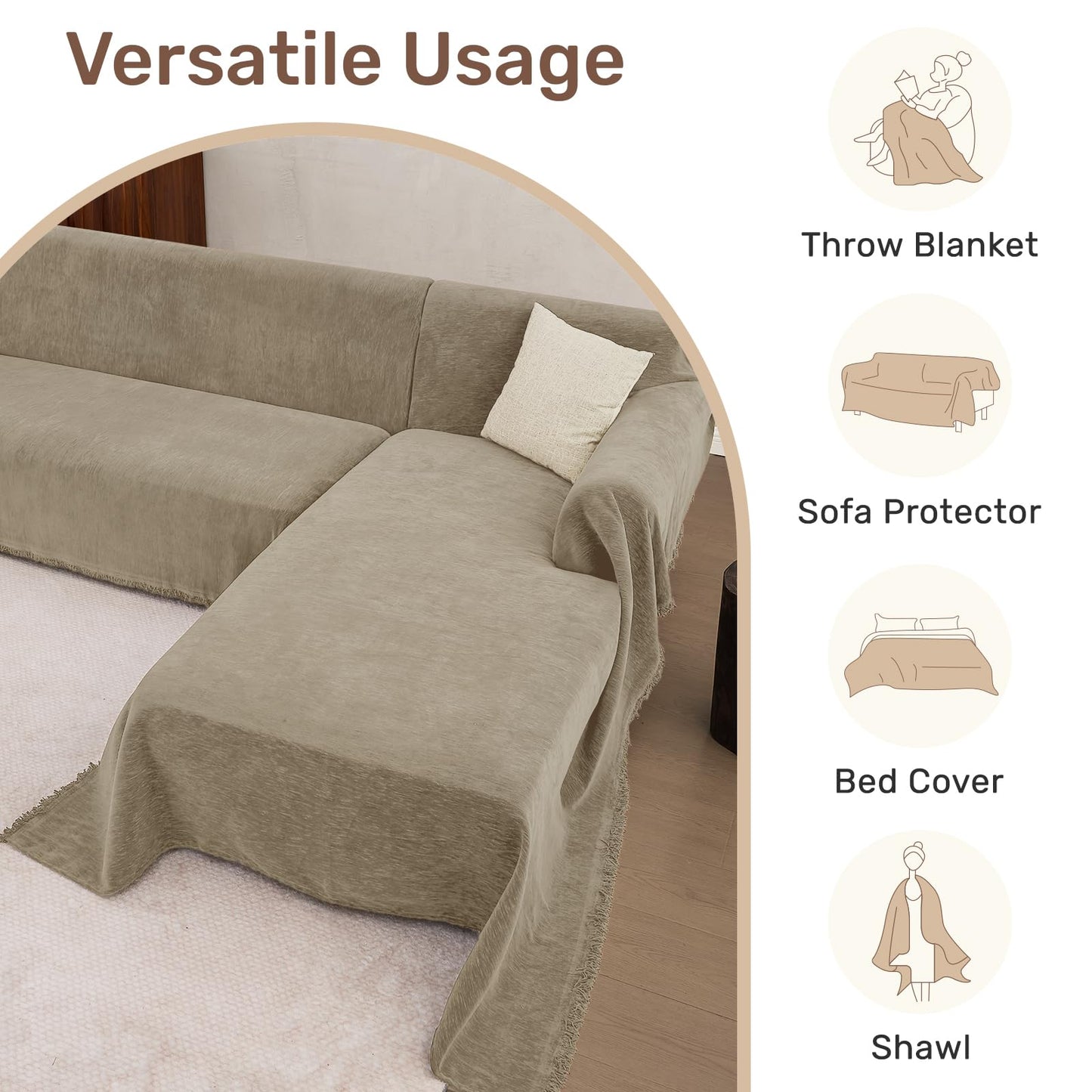 Houmiggle Sectional Couch Covers, 2 Pieces Washable L Shaped Couch Covers Sofa Blanket for Dogs Pet Friendly Sectional Sofa Slipcovers Furniture Protector,71"x 110"+ 71"x 118",(X-Large,Quicksand)