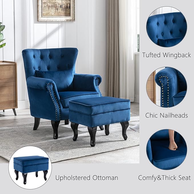 Mid Century Modern Accent Chair Upholstered Armchair Comfy Velvet Tufted