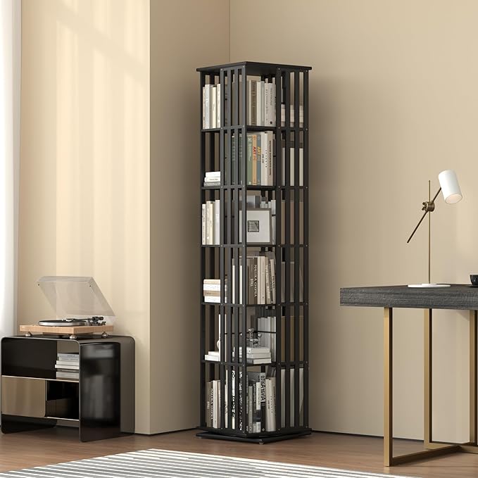YOWOS Rotating Bookshelf Tower, 360° Display Spinning Bookcase, Bamboo