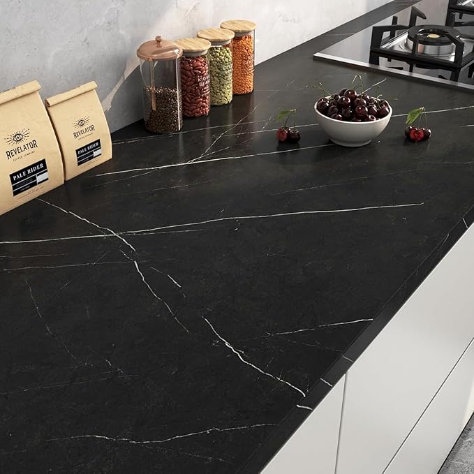 FunStick 36"x200" Black Marble Contact Paper Peel and Stick Countertop Paper