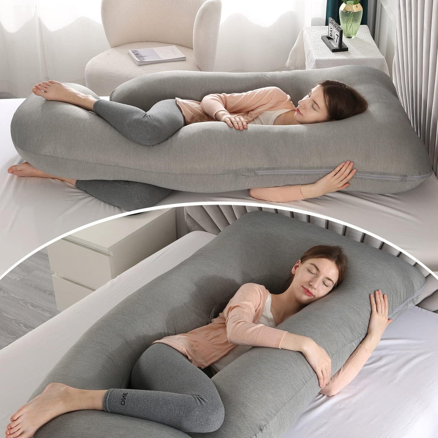 BATTOP Pregnancy Pillows with Cooling Cover,Maternity Body Pillow for Sleeping,Support for Back,Hips,Legs,Belly for Pregnant Women,Pregnancy Must Haves