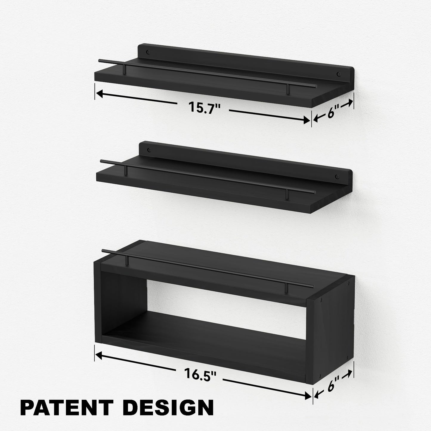 WOPITUES Floating Shelves for Wall with Cube Shelf, Wall Shelves with Metal Rail for Bathroom Decor, Bathroom Organizers and Storage, Over Toilet Shelves for Toilet Paper-Black