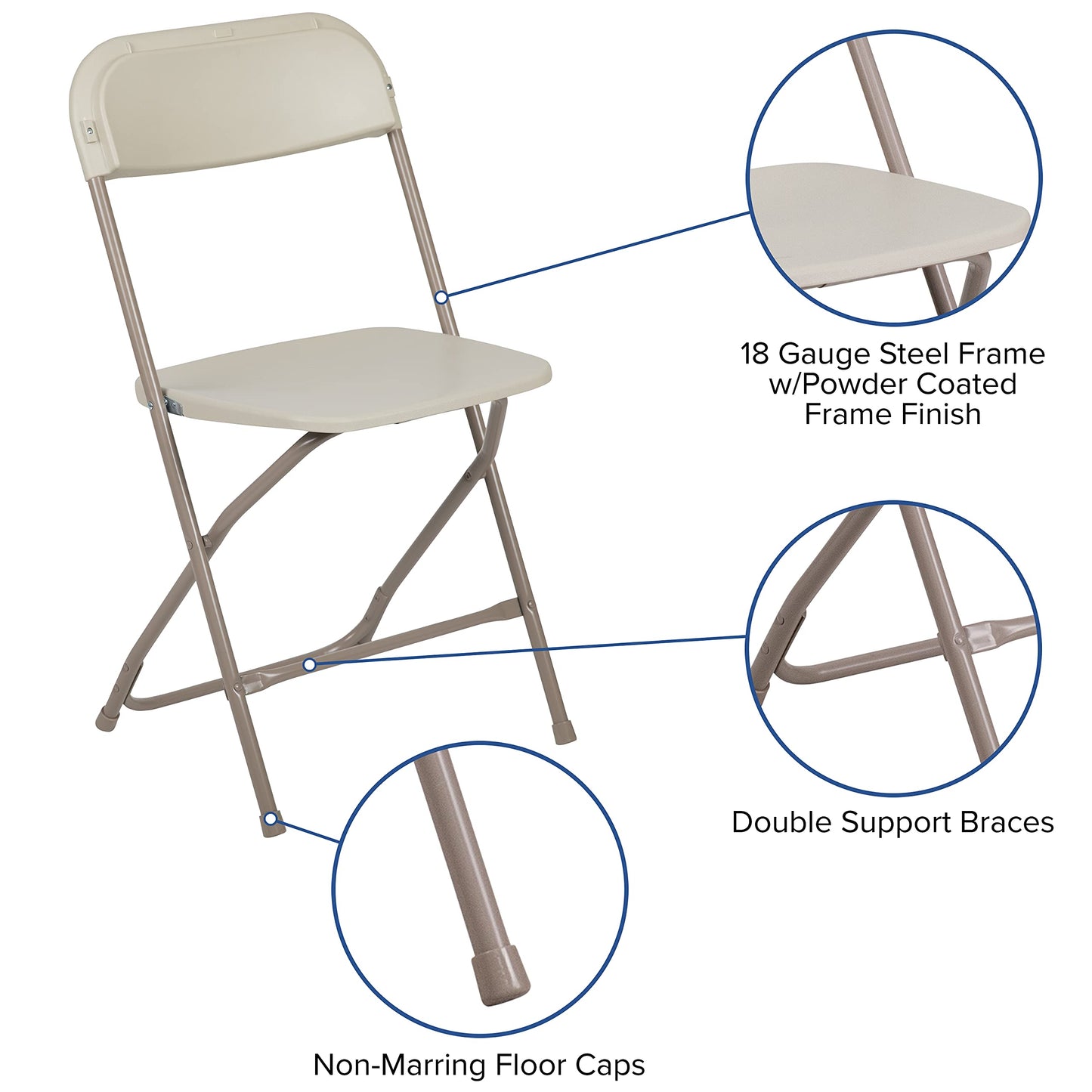 Flash Furniture Hercules Series Plastic Folding Chair - Beige - 4 Pack 650LB Weight Capacity Comfortable Event Chair-Lightweight Folding Chair
