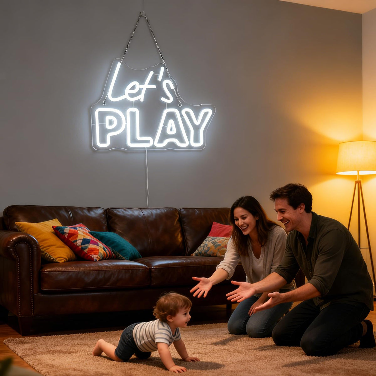 "Let's Play" Playful Neon Light - Fun & Engaging LED Wall Art for Game Room, Playroom, Kids Bedroom or Family Room Decor, Dimmable USB, Inviting Gift for Gamers, Kids & Families