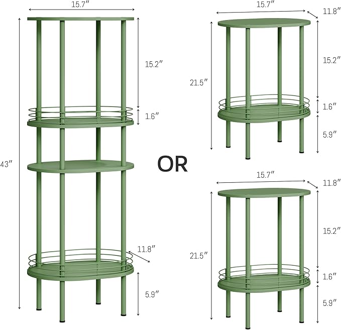 Green Side Table Set of 2, Small Modern Round Side Table