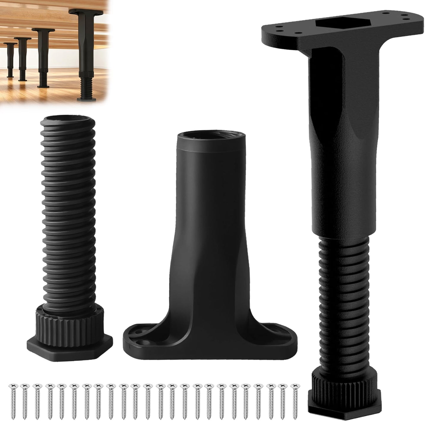 ARTiFiXPRO 2 Pack Adjustable Bed Support Legs (5.1" - 8.6") for Heavy Mattress Owners – Center Slat Replacement, Anti-Wobble Furniture Risers for Beds, Couch, Dresser, with Screws