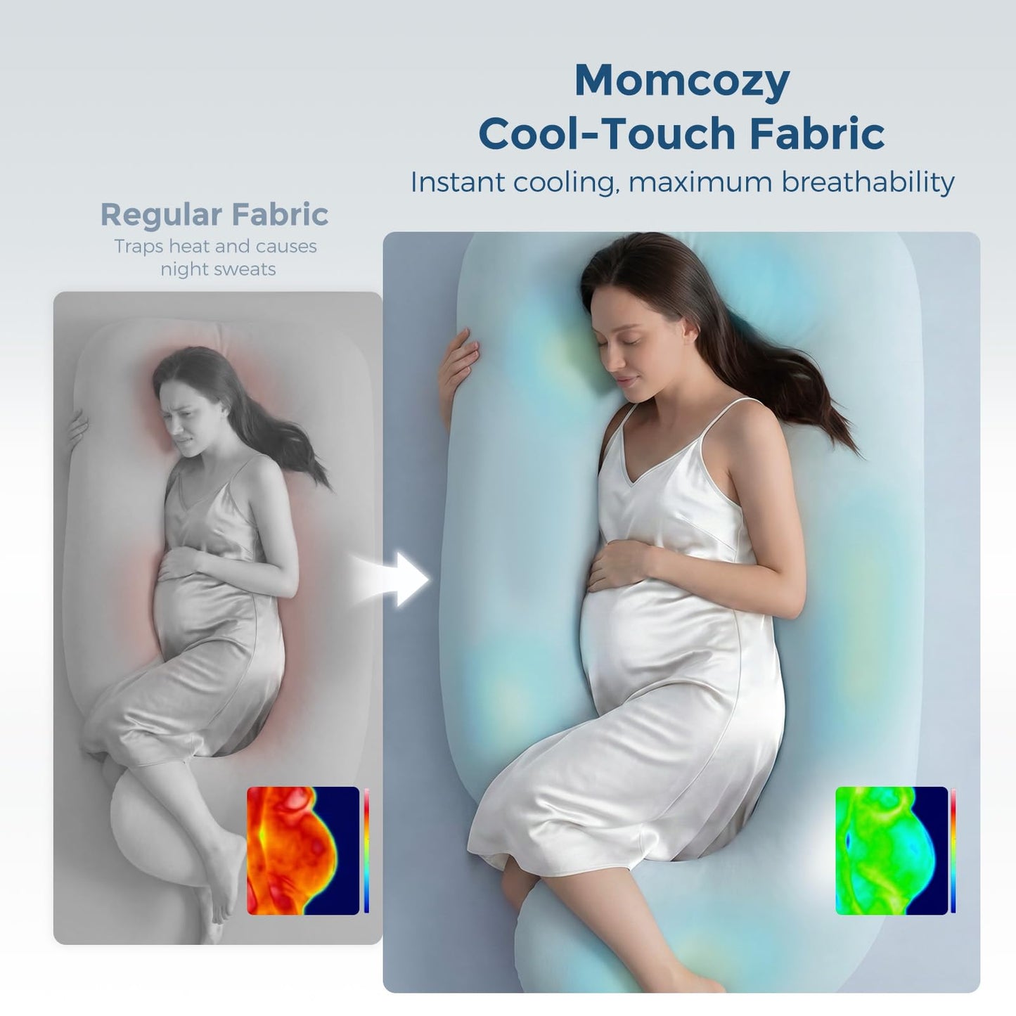 Momcozy Pregnancy Pillows with Cooling Cover, U Shaped Full Body Maternity Pillow for Side Sleepers - Support for Back, Legs, Belly, HIPS for Pregnant Women, 57 Inch Pregnancy Pillow, Mist Blue