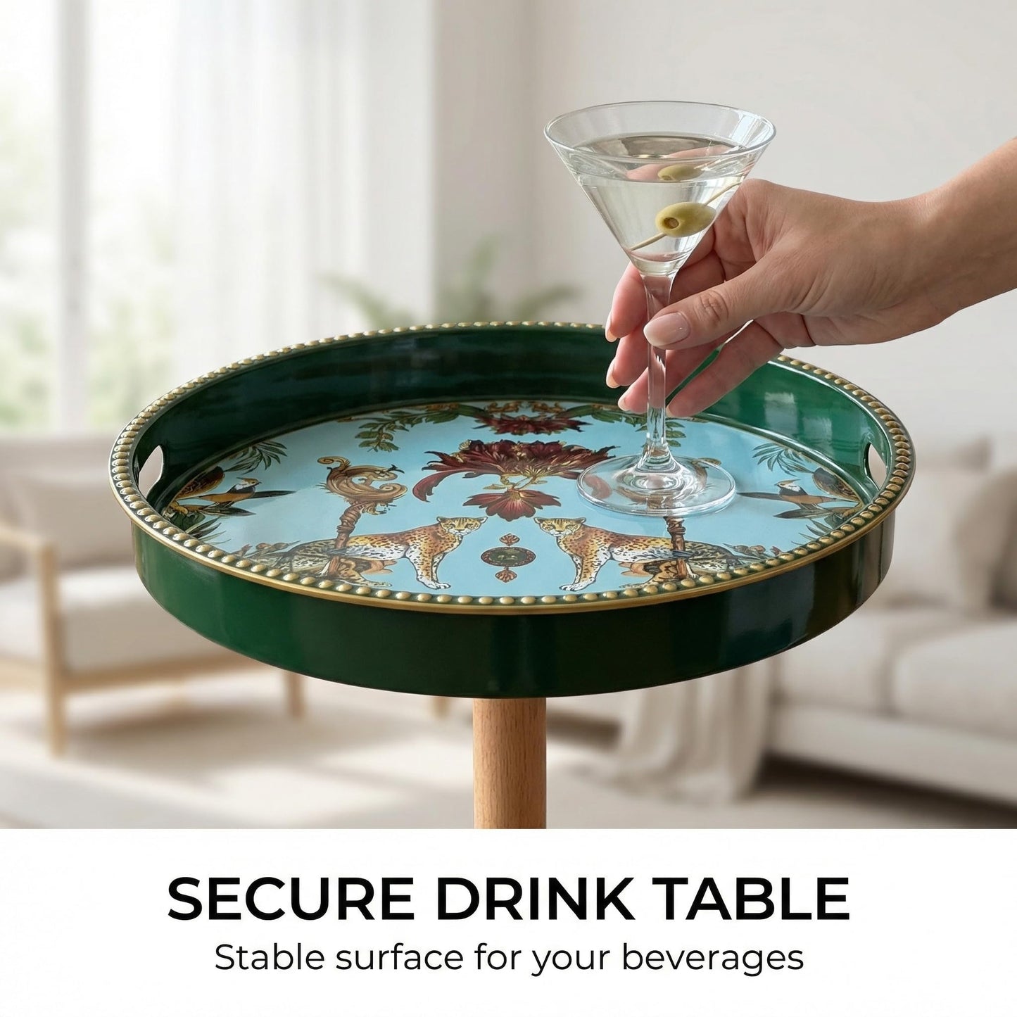 Gesodant Boho Single Leg Round Side Table with Tray Top, Pedestal Drink Table for Small Spaces, Aesthetic Accent Nightstand for Living Room, Bedroom, Corners, and Office (Yellow Leg Leopard)