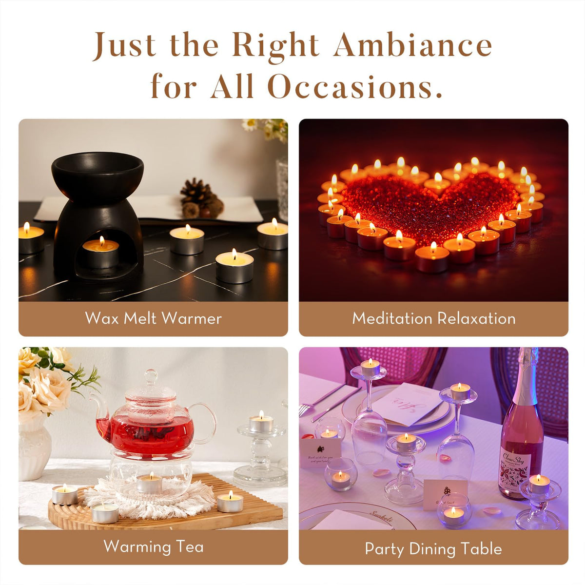 Ashlux Unscented Palm Tea Lights Candles 300 Pack Bulk, 6 Hours Long Burning White Tea Lights,Non-Paraffin, Smokeless, Mini Tealight Candles for Wedding, Christmas Lights, Party, Power Outages