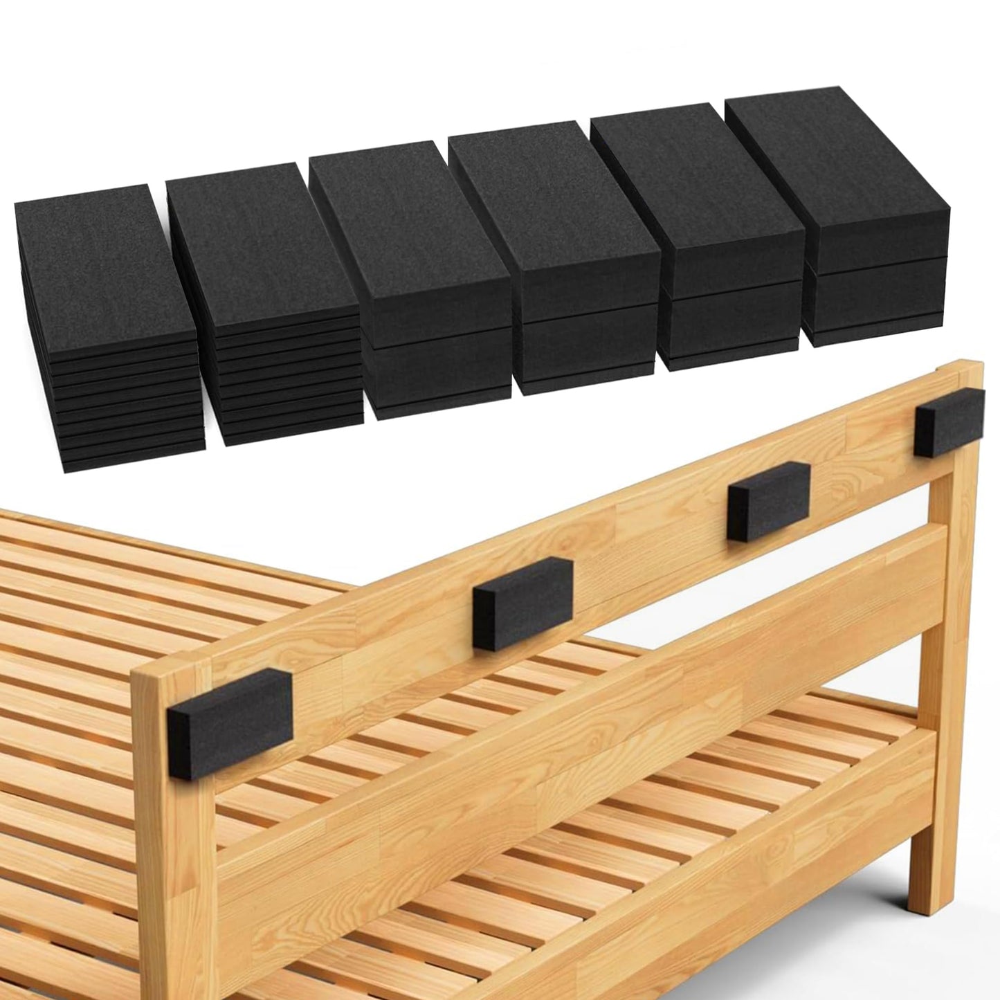 Krisler 32Pc Eva Foam Headboard Stoppers for Wall, 25mm Thicker Bed Stoppers for Headboard, 8Pcs (25mm) + 24Pcs (5mm), Furniture Wall Protectors,40 * 80 mm (Black)