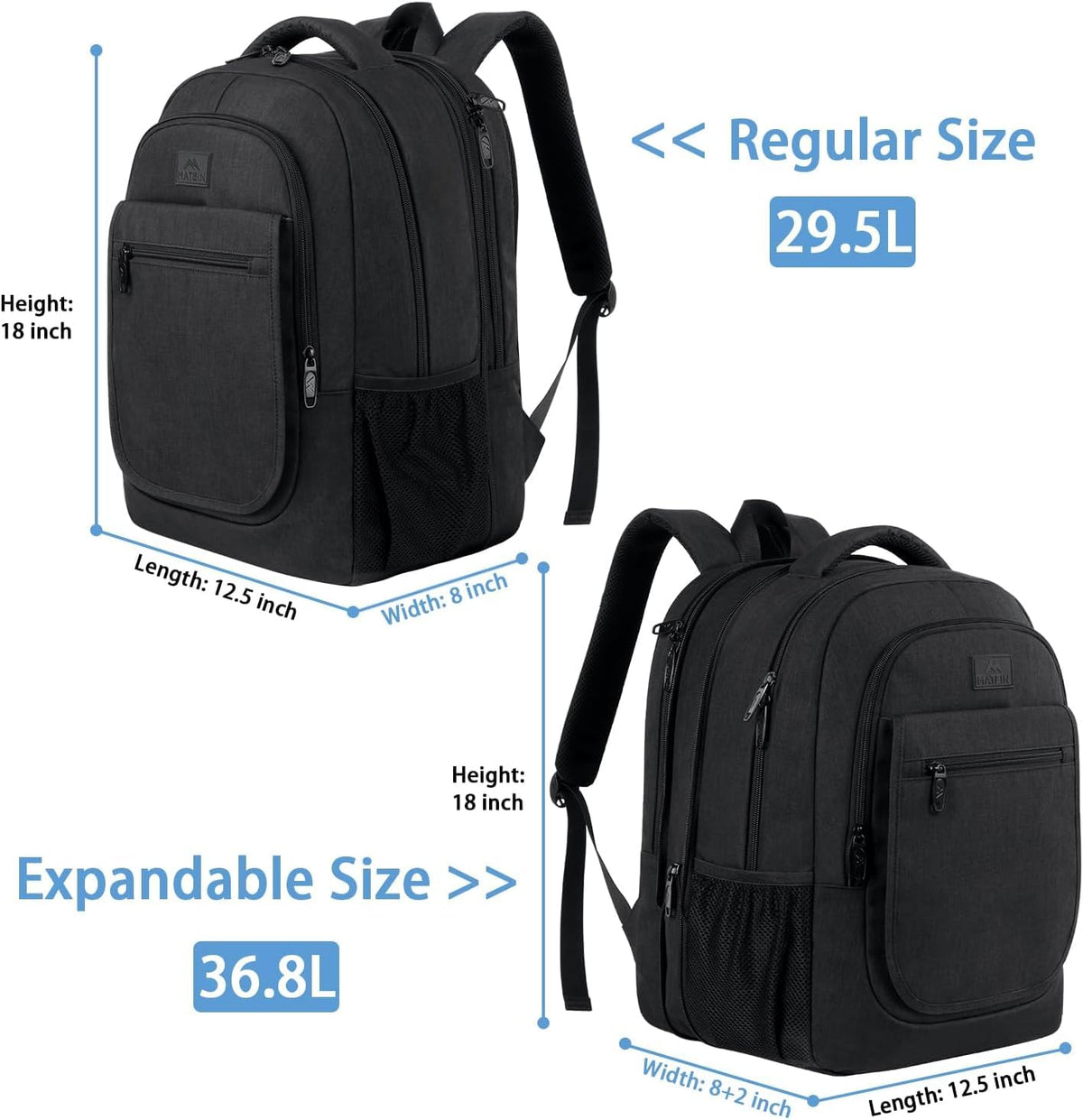 MATEIN Backpack for School, Expandable College Backpack for Boys Girl, Water Resistant Large Bookbag for Men Women, 15.6 inch Laptop Bag, Anti Theft Travel Daypack, Black