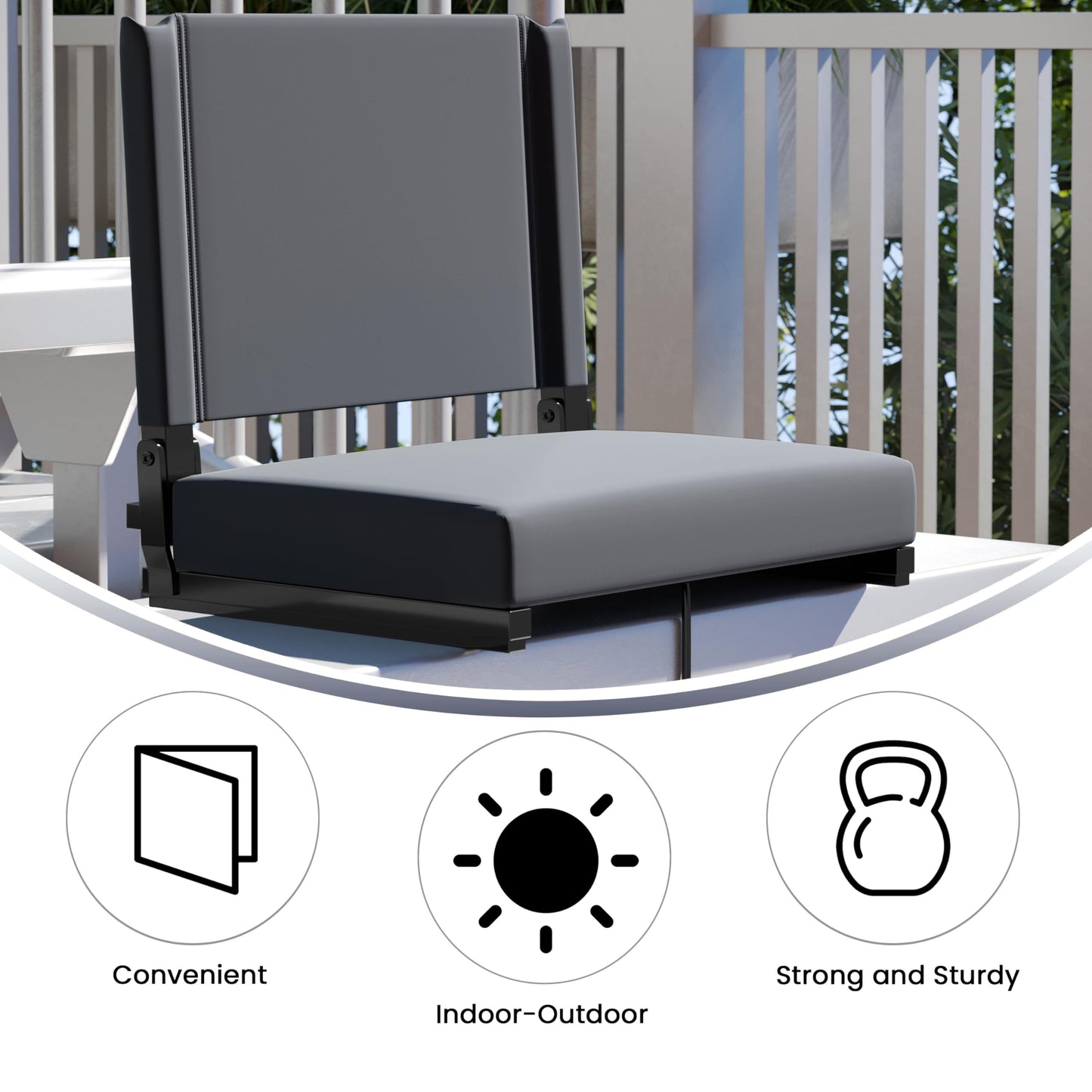 Flash Furniture Grandstand Portable Stadium Seat for Bleachers or Benches, Folding Padded Stadium Chair with Carrying Handle, 500 lb. Weight Capacity, Gray