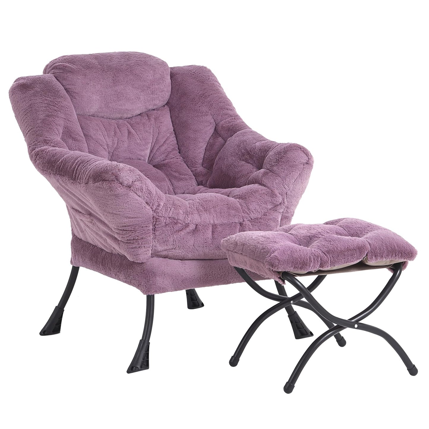 LITA Lazy Chair with Ottoman, Modern Accent Leisure Upholstered Sofa Chair, Lounge Reading Chair with Armrests and a Side Pocket for Living Room, Bedroom & Small Space