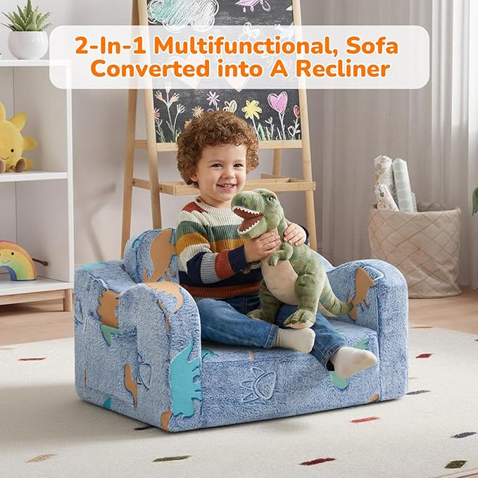 MeMoreCool Glowing Dinosaur Kids Chair, Glow-in-the-Dark Kids Couch