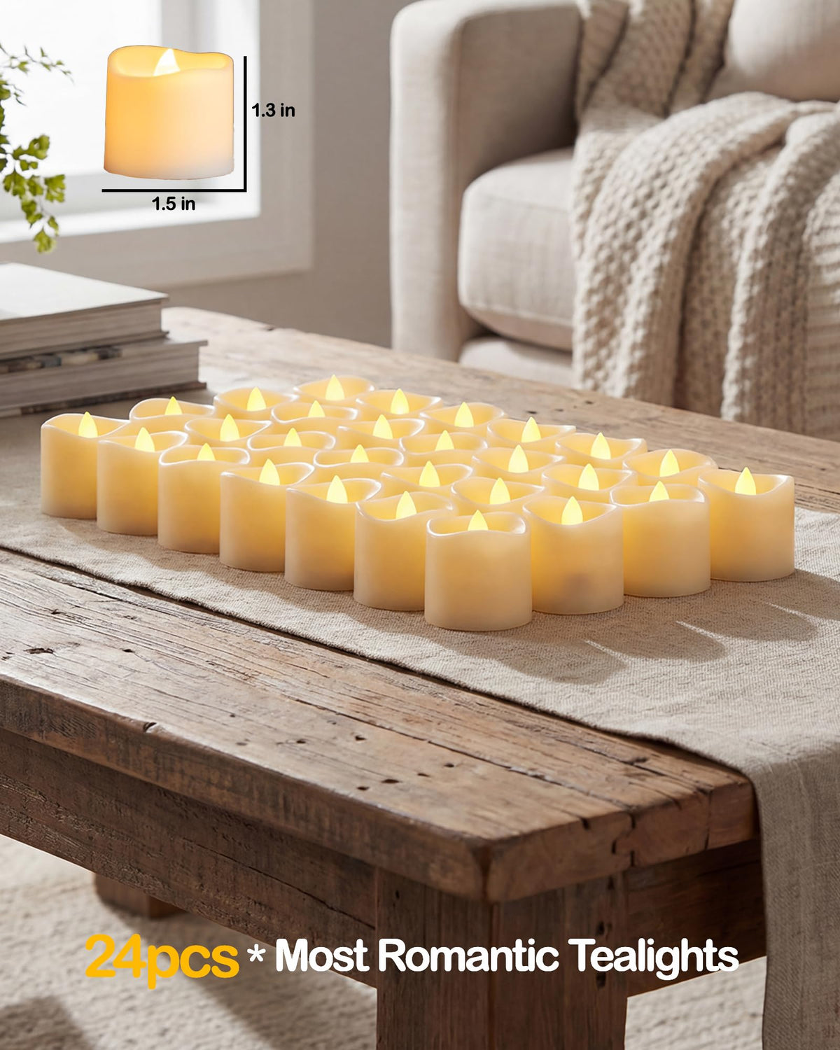 Gmnee 24Pcs Flameless Tealights Candles, 200+Hours LED Candles, Small Tea Lights Candles Battery Operated for Christmas, Wedding, Party, and Halloween Decoration