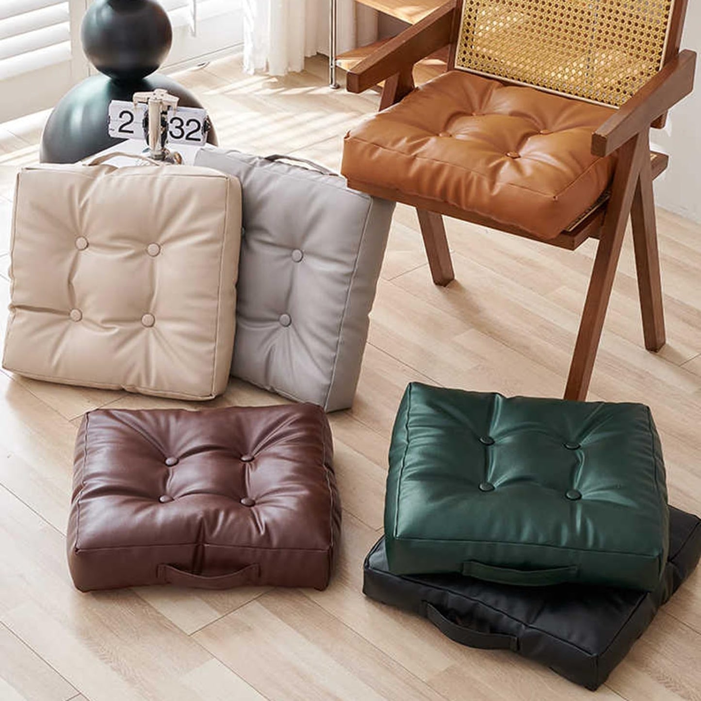 OYTJKL Dual Sided Bench Cushion - Waterproof Faux Leather & Plush Velvet Reversible Seat Pad (16"/18"), Non-Slip Chair Cushion with Handle (6 Colors) (Black, 18x18x3 Inch (Pack of 1))
