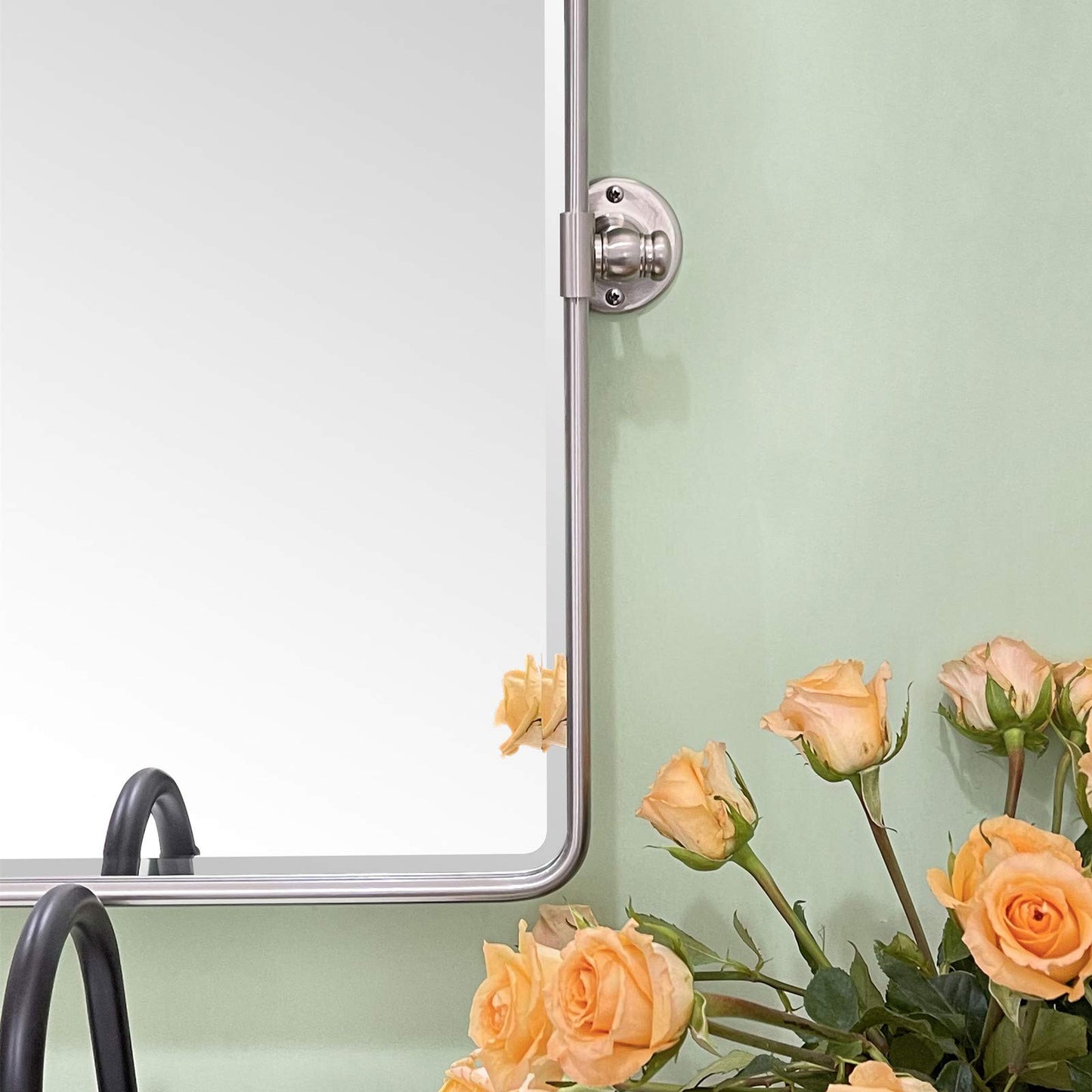 TEHOME Horizontal Pivot Bathroom Mirror Tilting Brushed Nickel Metal Framed Pivot Rectangle Rounded Rectangluar Vanity Mirrors for Wall, Overall 38.91 x 23 inches (Mirrror 35 x 23 inches)