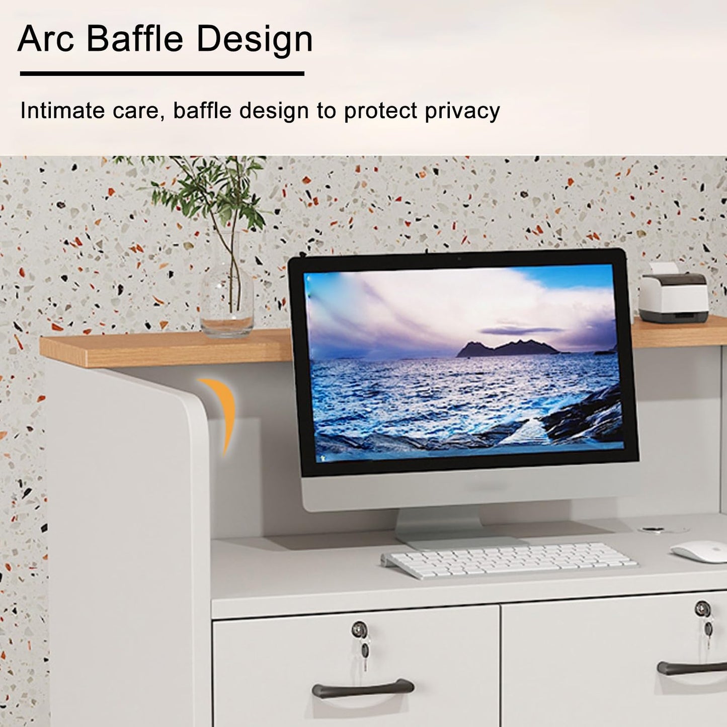 Reception Desk for Spaces with Lockable Drawer, Compact Office Counter Desk Counter Modern Front Lockable Drawers,Modern Stylish Wooden Reception Desk with Counter for Salon Office Boutique