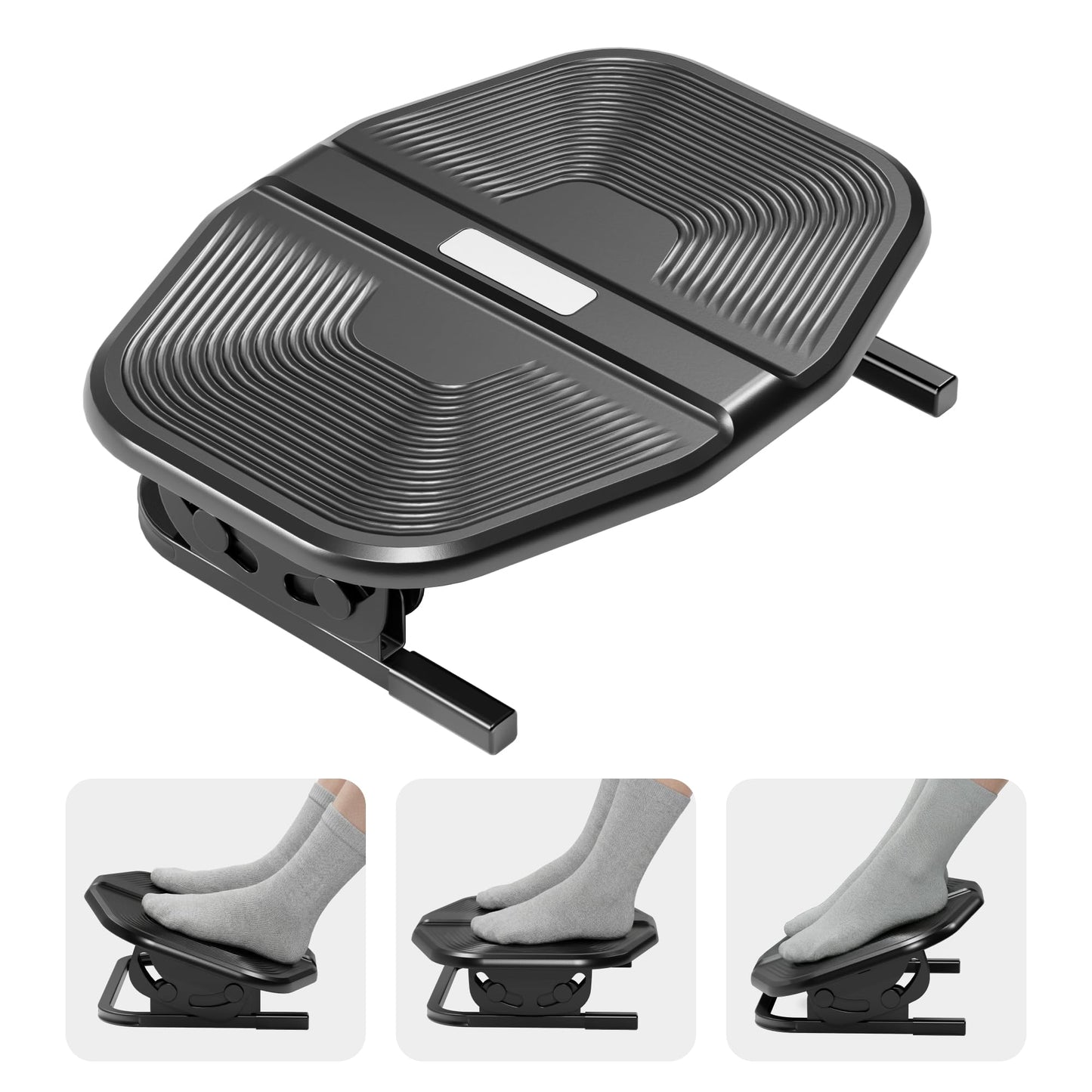 PEGZONE Footrest for Under Desk, Adjustable Footrest with Massage Texture and Non-Slip Steel Base, Ergonomic Under Desk Foot Stool for Home and Office, Black