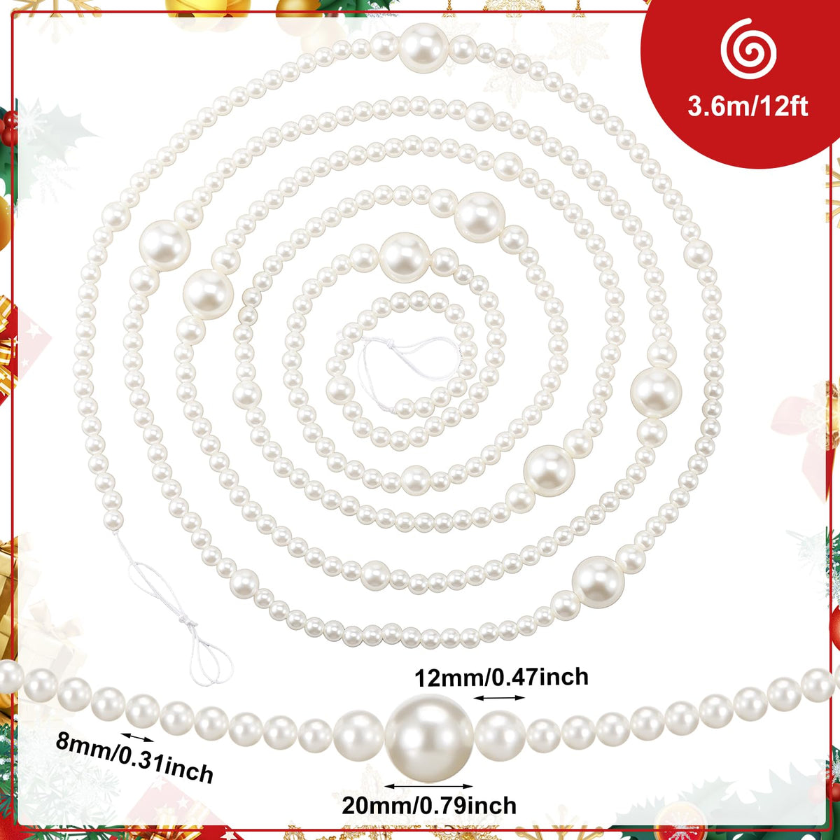 Yalikop 11.8 ft Beige Faux Pearl Beads Garland for Tree Pearl Decoration for Party Large Garland Strand Chain Wedding Decoration for Mantel Fireplace Stairs Wedding Centerpieces Party Favor