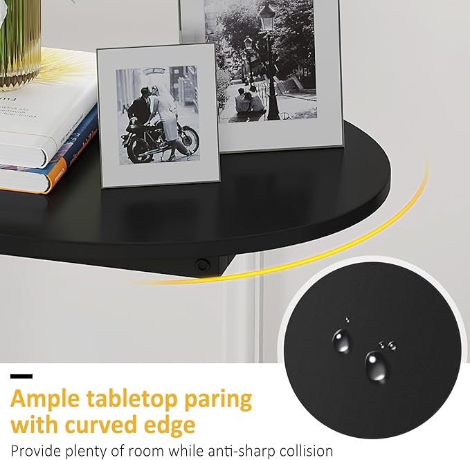 Hosfais Small Side Table End Table, C-Shaped Wood Coffee Table TV Tray