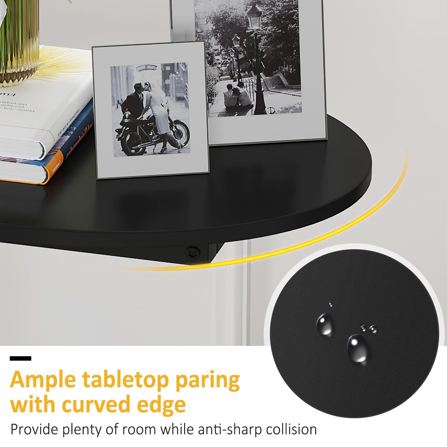 Hosfais Small Side Table End Table, C-Shaped Wood Coffee Table TV Tray for Eating Couch Tables for Small Space, Living Room, (Black)