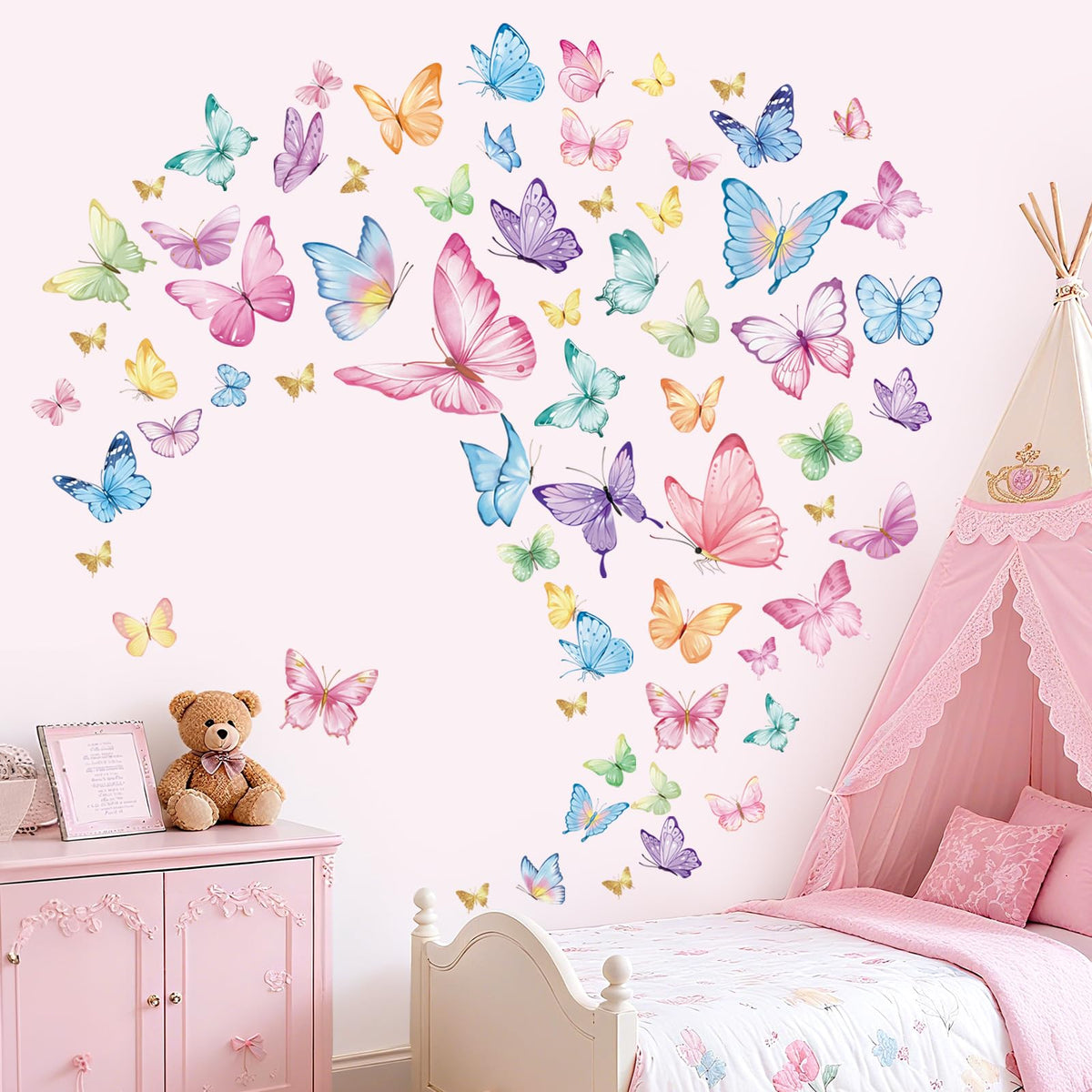 wondever Watercolor Butterfly Wall Stickers Large Colorful Butterflies Peel and Stick Wall Art Decals for Girls Bedroom Baby Nursery