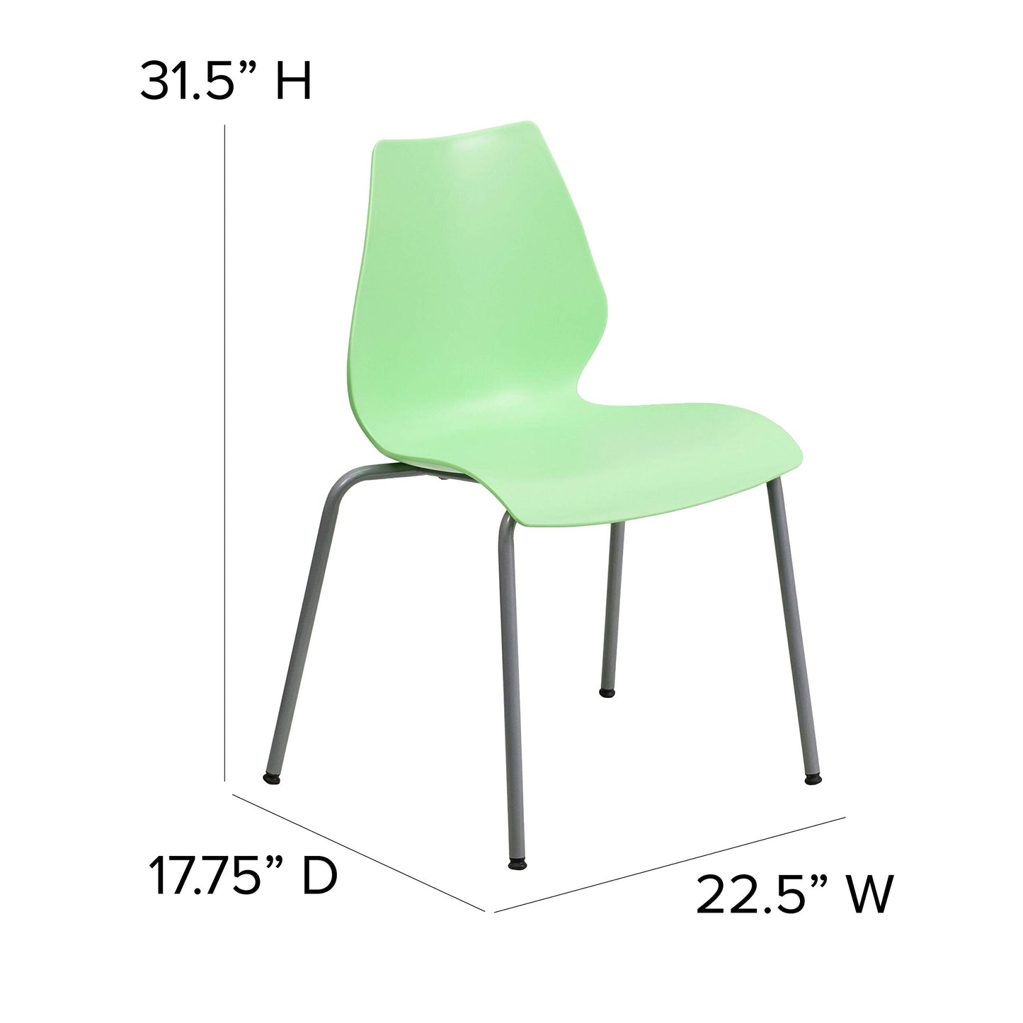 Flash Furniture 5 Pack HERCULES Series 770 lb. Capacity Green Stack Chair with Lumbar Support and Silver Frame