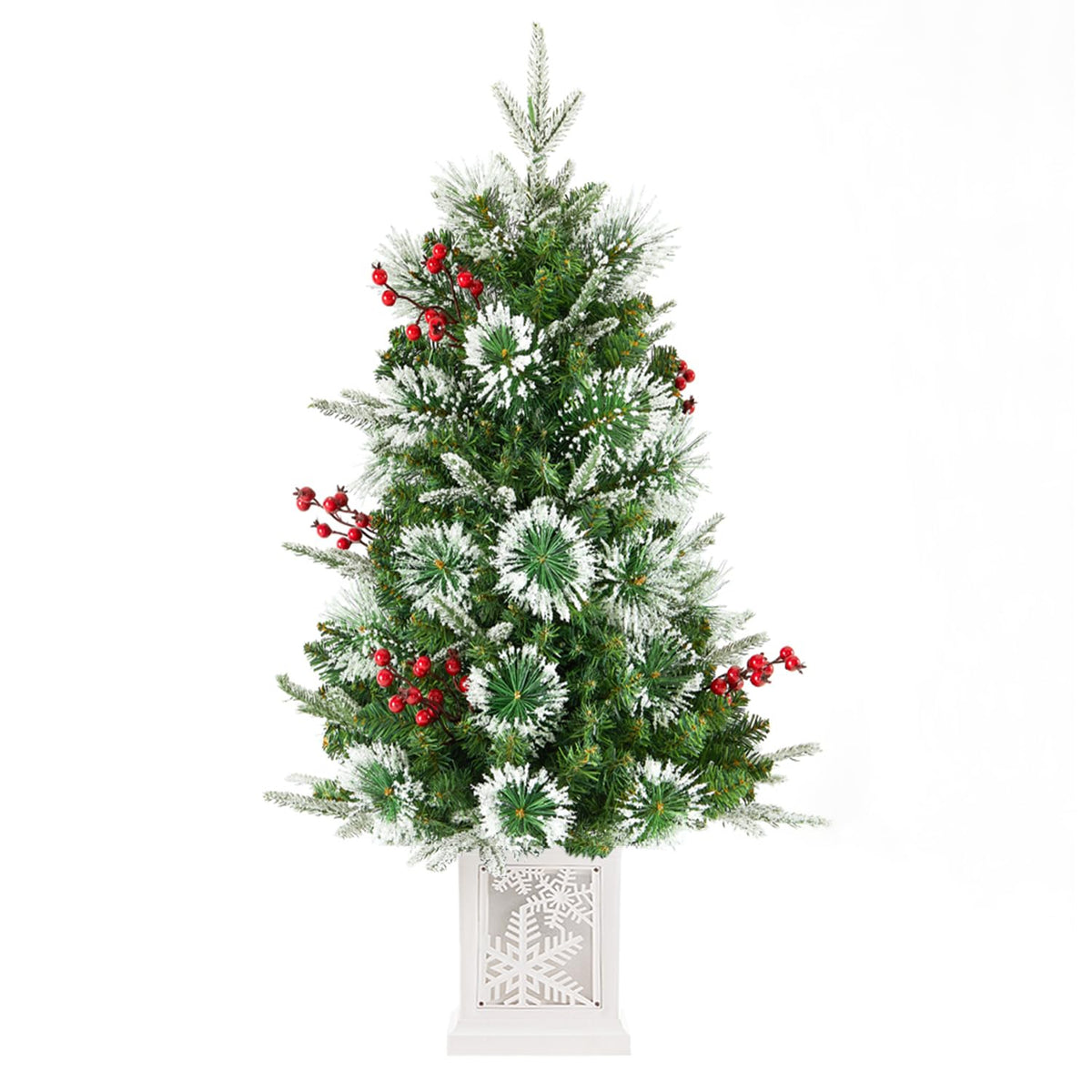 Small 3FT Pre-Lit Snow Flocked Christmas Tree with Twinkling Lights for Home Office Christmas Decor- Battery Operated & Timer (Snowflake Base)