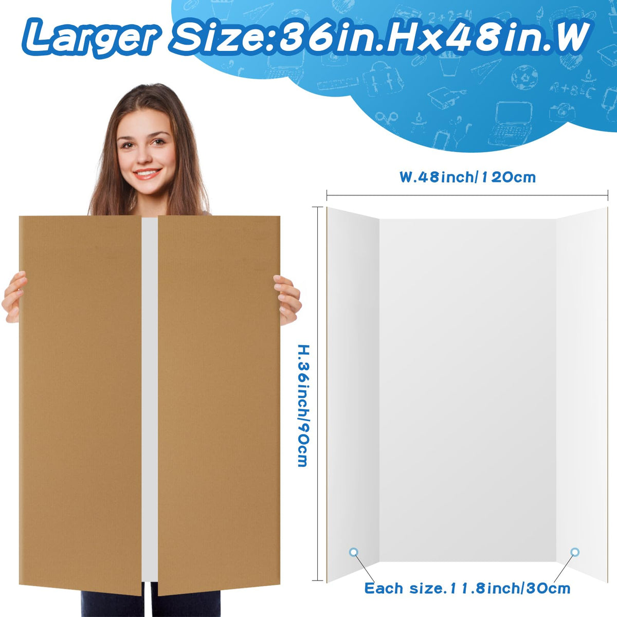 VinTS 36" x 48" Large Trifold Poster Board,4 Pack White Corrugated Foldable Project Boards for Science Fair, School Projects,Photo Displays