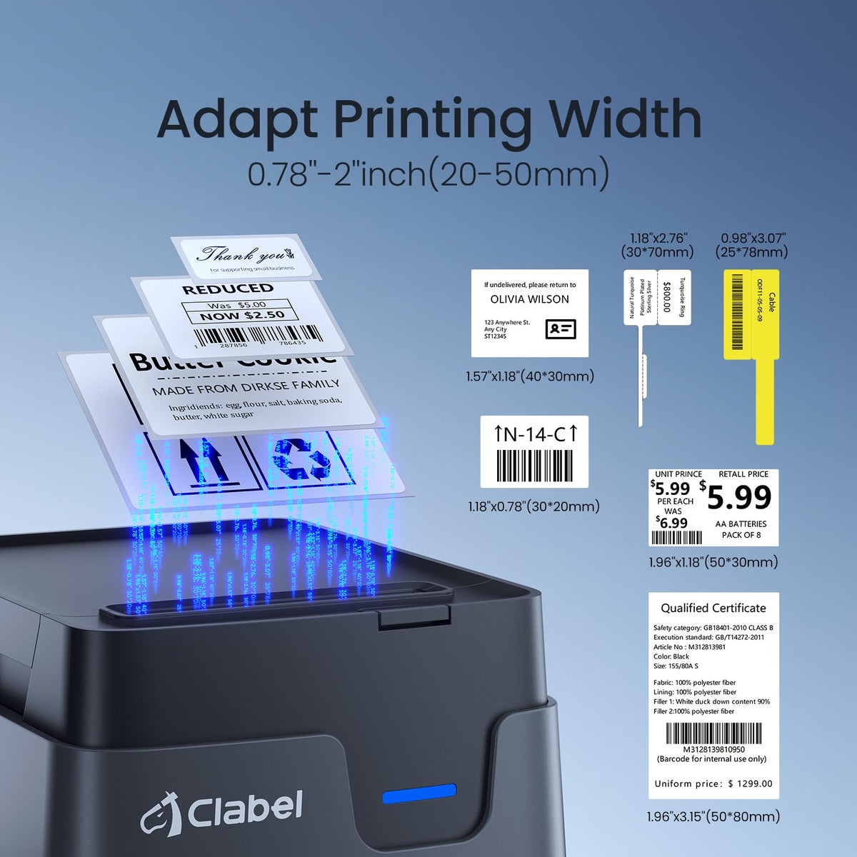 CLABEL Desktop Bluetooth Label Printer: CT221D Label Maker Machine with Direct Thermal Printing, 2 Inch Barcode Recepit Sticker Printer for Small Business Address Office with 1 Roll Label