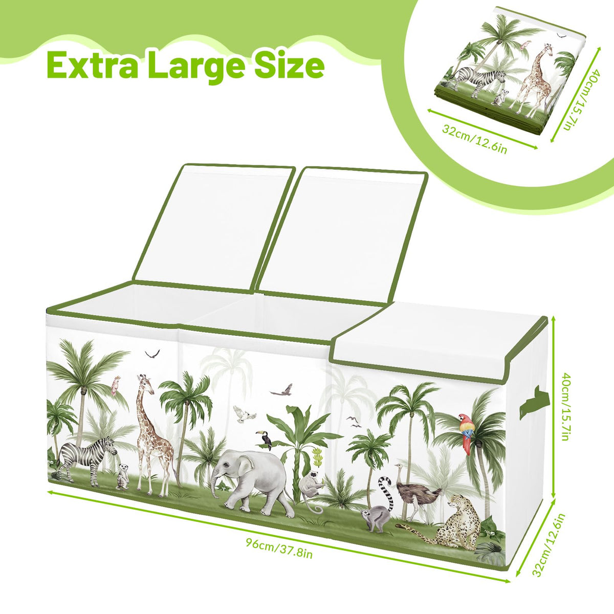 Toy Storage Bin with Lids,Extra Large Toy Box Chest with Handles for Kids Boys Girls,Collapsible Storage Organizer Box Bin Basket for Bedroom,Playroom, Nursery,37.8"x12.6" x15.7",Forest animals