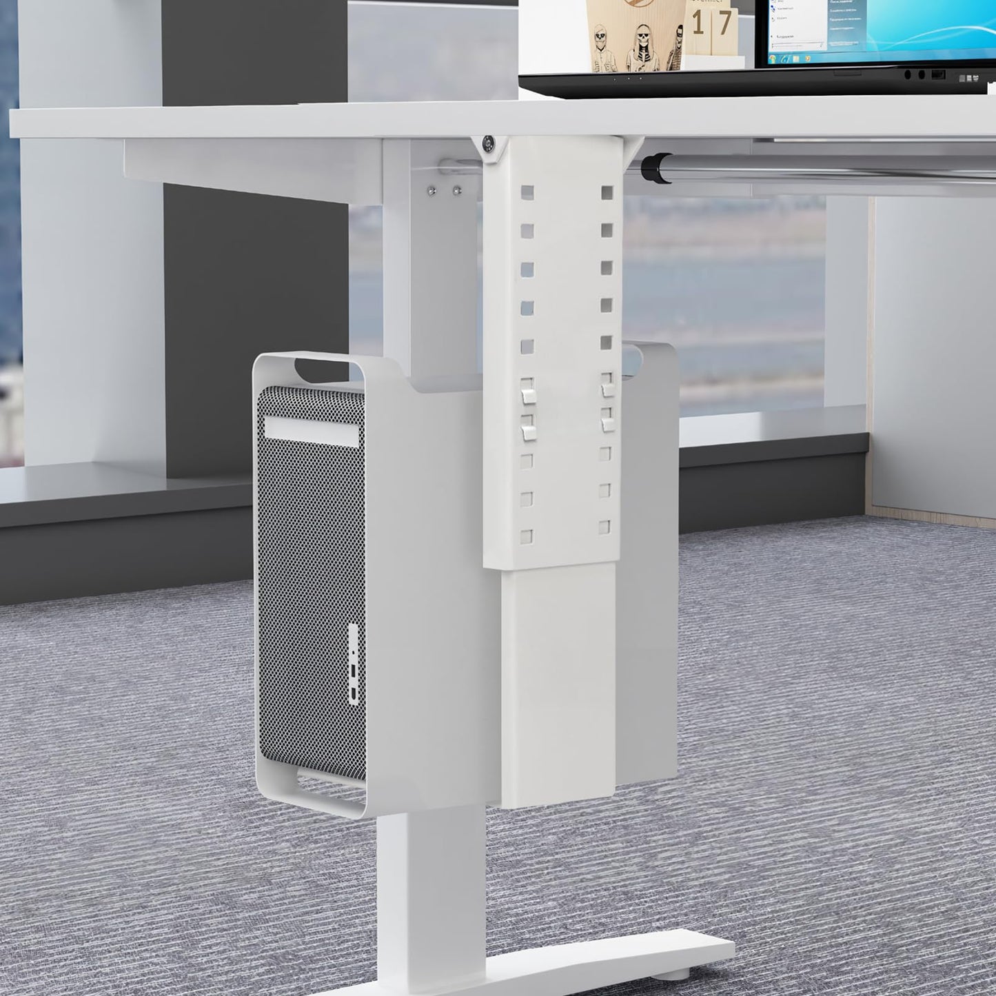 Heavy Duty Computer Wall Mount, Also Great for PC Mount Under Desk - Height Adjustable from 12" to 20", Width Adjustable from 5.7" to 8" - Computer Case Stand PC Holder Under Desk or On Wall, White