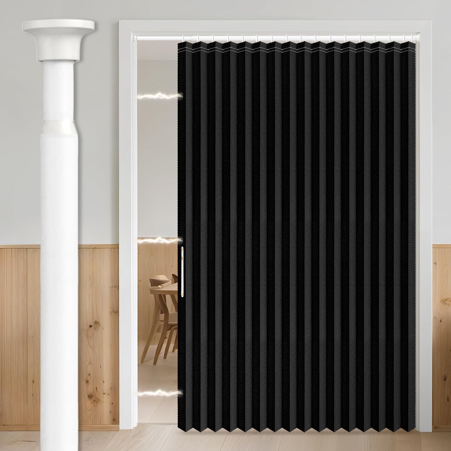 AJAZZ Blackout Sliding Door Curtains with Curtain Rods Included, Magnetic Door Curtain for Bedroom Living Room Doorway Curtain Sets (1 Pack, 72 W x 78 L, Black)
