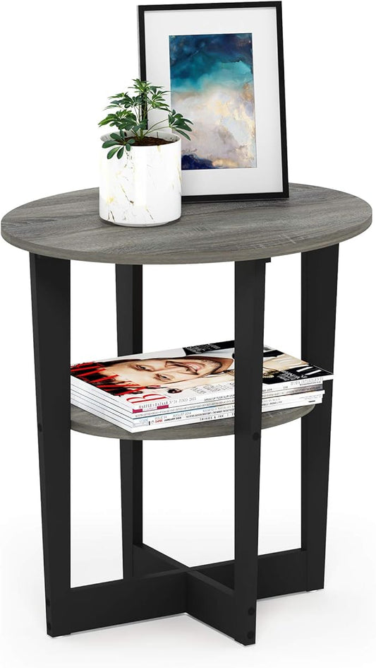 Furinno JAYA Side Table, 2-Tier Round Modern End Table