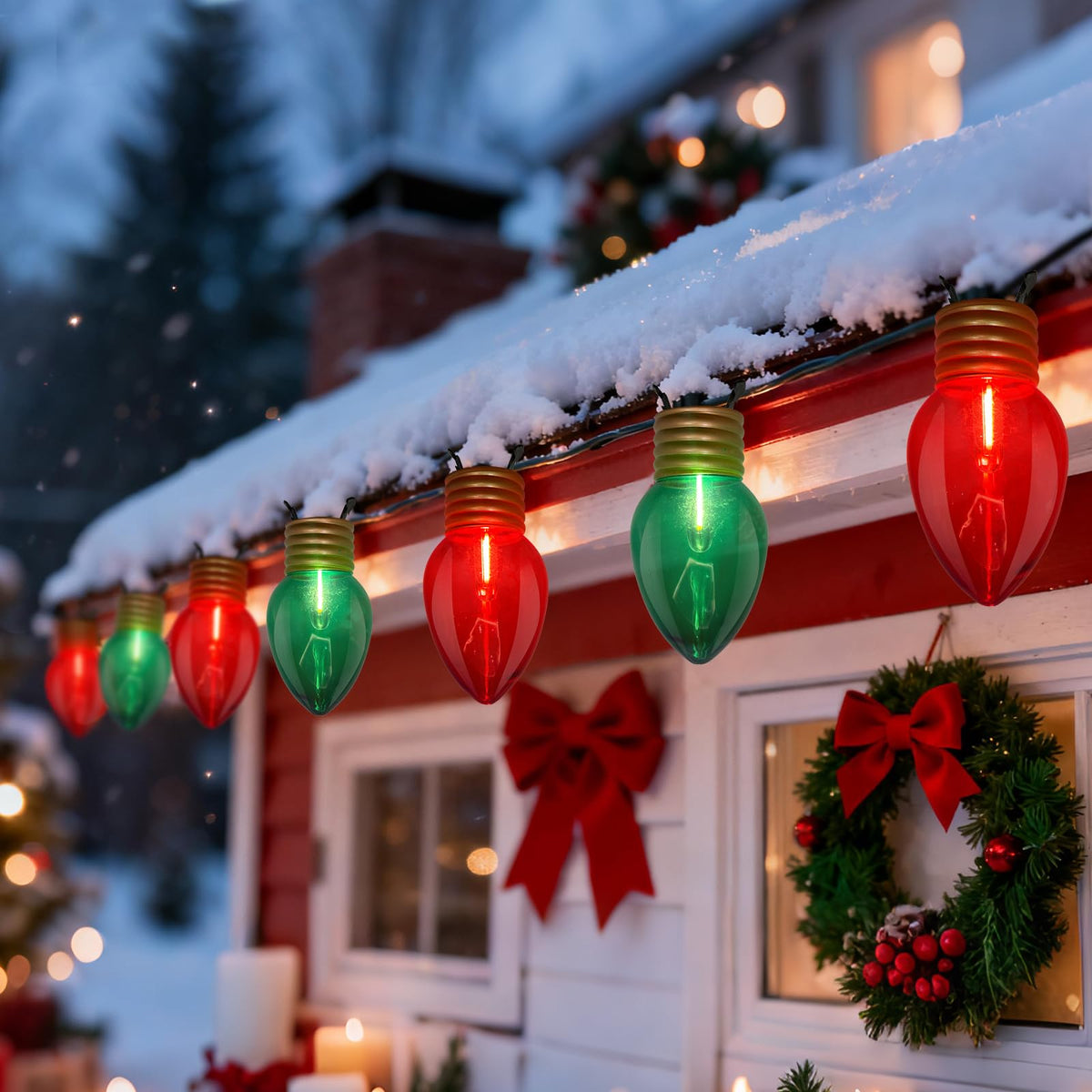 Pallerina 16FT Jumbo Red and Greeen Christmas Lights,Outdoor Giant Christmas Decorations Lights with 10 LED Clear Red and Greeen Bulbs for Tree Holiday Home Roof Yard Garden Decorations