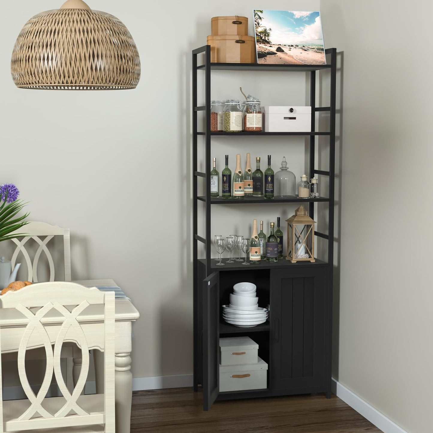 Lazyvan Black Bookshelf with Doors,70" Tall Bookcase with Storage Cabinet,6 Tier Book Shelf for Living Room/Bedroom/Office/Kitchen,70"(H)*26"(L)*11.8"(W)