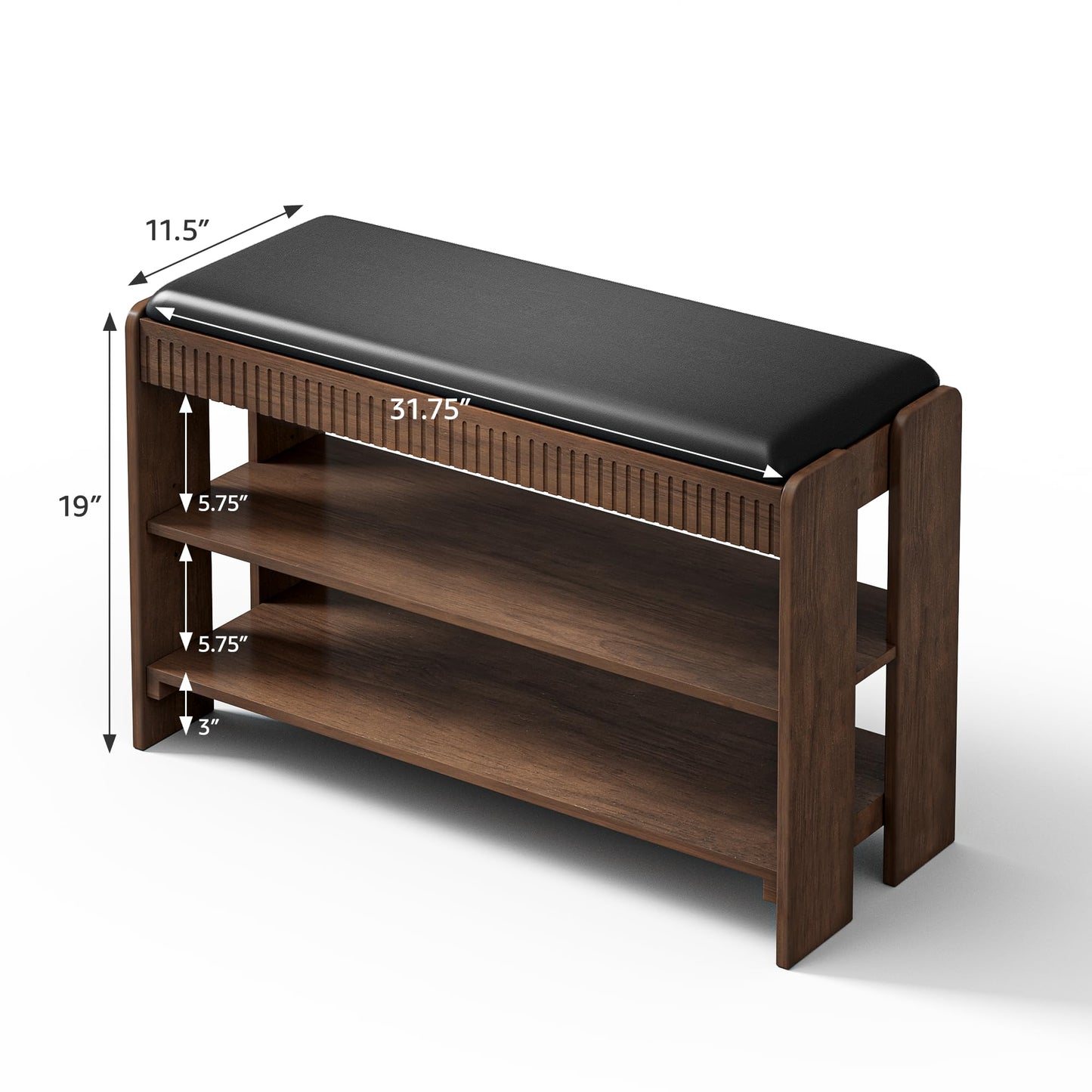 LUHIMI Shoe Bench with Cushion, Solid Wood 2 Tier Adjustable Storage Shoe Bench Rack for Entryway, Bedroom, Closet, Living Room, Hallway