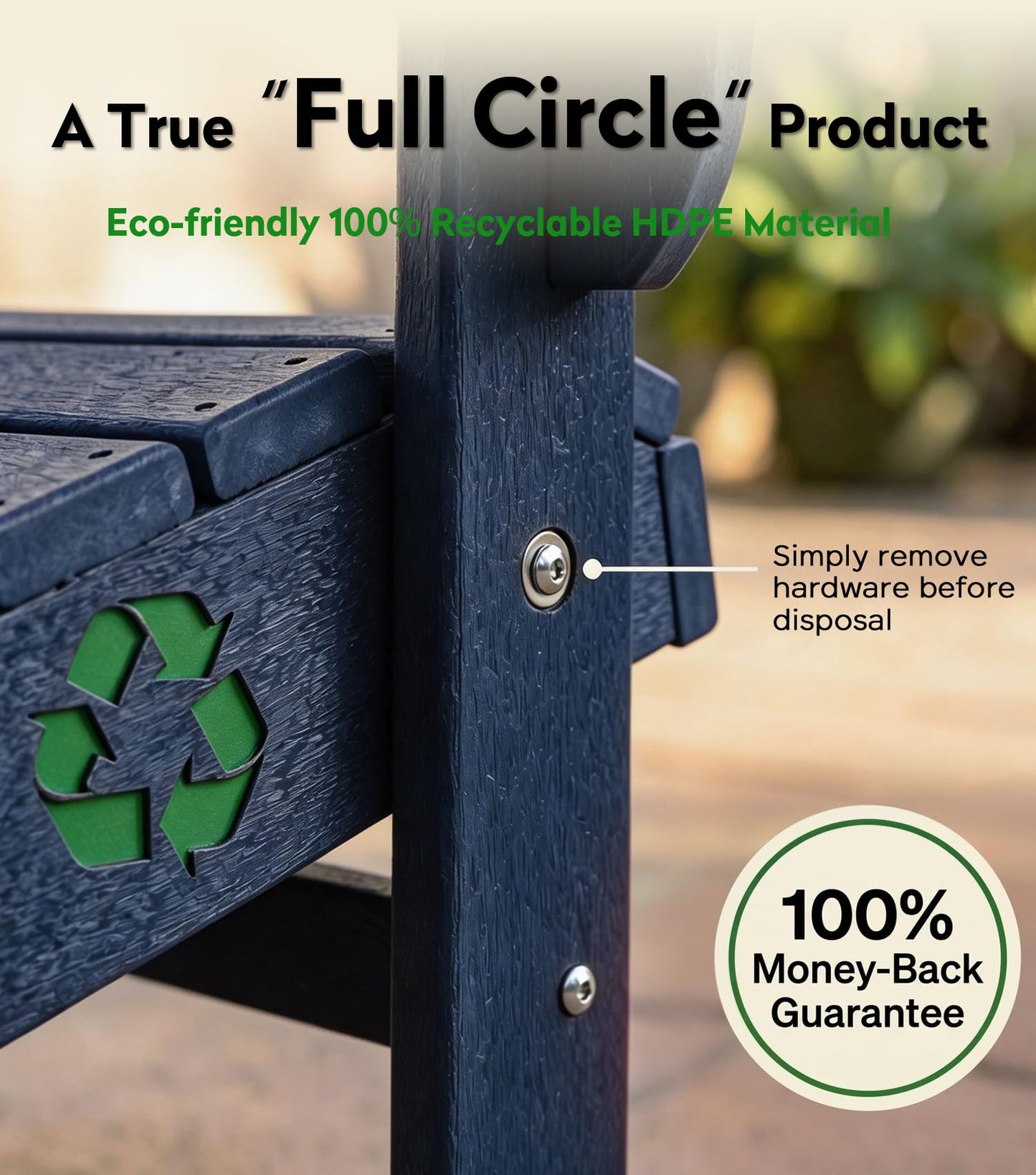 CLOUDEEP Folding Adirondack Chairs, HDPE Plastic Adirondack Chair with Cup Holder Weather Resistant, Wood Texture Outdoor Fire Pit Chairs for Patio Garden,Poolside and Deck, Umbrella Hole, Dark Blue