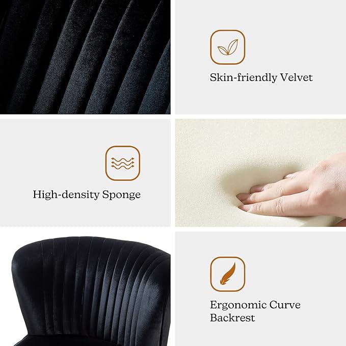 HULALA Home Velvet Accent Chair Set of 2, Modern Armless Upholstered Side Chair